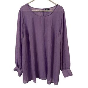 Torrid Blouse Womens 3 Purple Sheer Polka Dot Long Sleeve Button fairy Dressy
